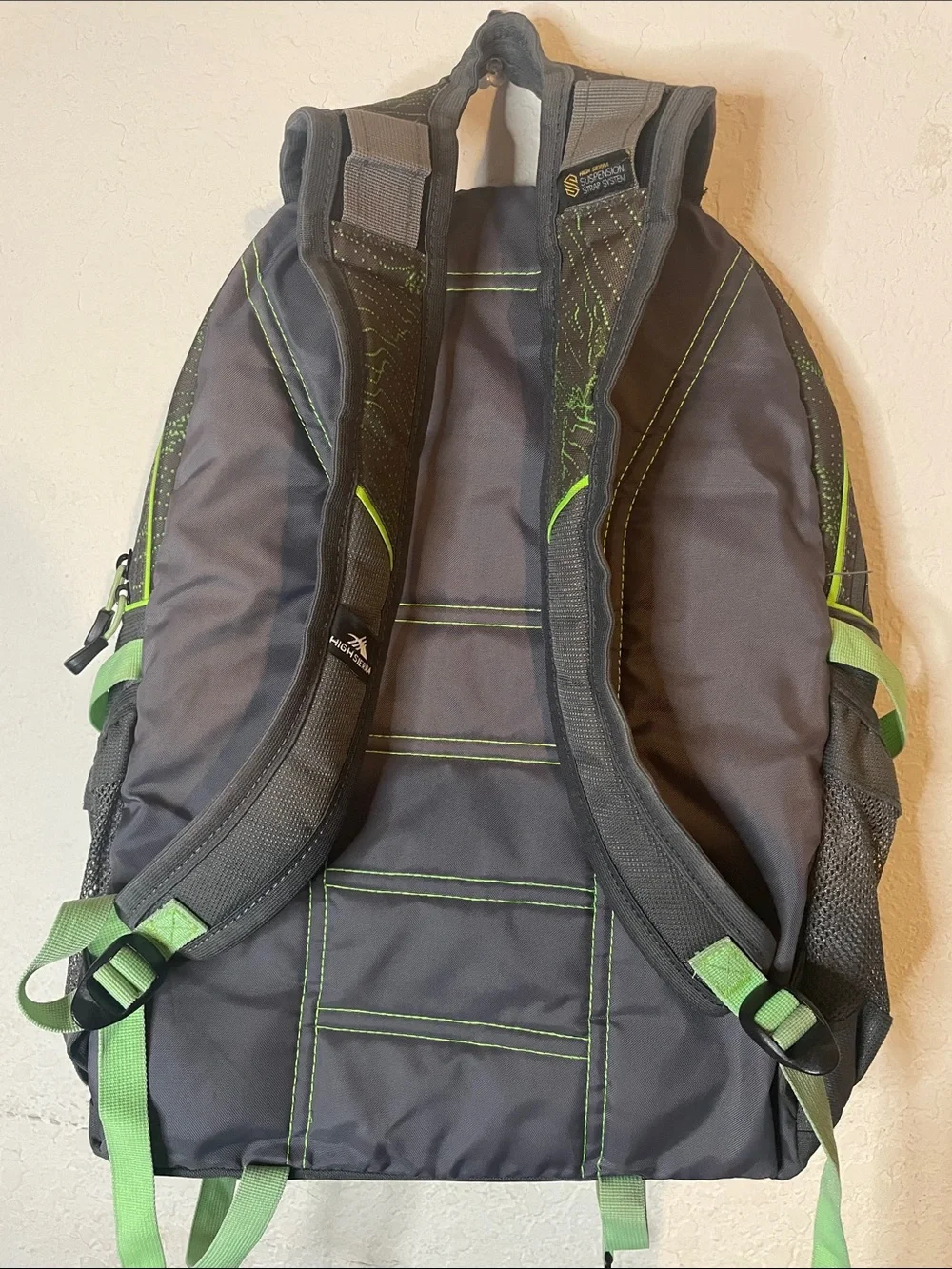 High Sierra Gray Backpack with Lime Green Accents